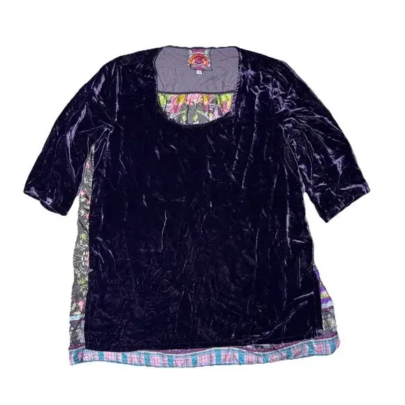 Johnny Was Silk Purple Velvet Canilla Floral Back Blouse Top S